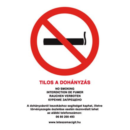 Tilos a dohányzás 210x297 mm műanyag tábla (4 nyelvű)