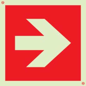  Irányjelző nyíl, piros háttérrel, vízszintes nyíl UV piktogram 150x150 mm M 12 09