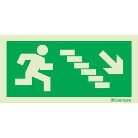   Menekülési útirányt jelző utánvilágító piktogram lépcsőn jobbra le 200x100 mm M 01 44