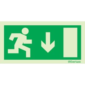   Menekülési útirányt jelző utánvilágító piktogram jobbra le, függőleges, nem valid jel 150x300 mm M 01 31