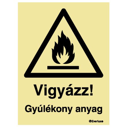 Vigyázz! Gyúlékony anyag UV piktogram 200x300mm M 22 07